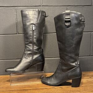 Anne Klein Brenton Black Leather Knee High Biker Riding Boots Women’s 10